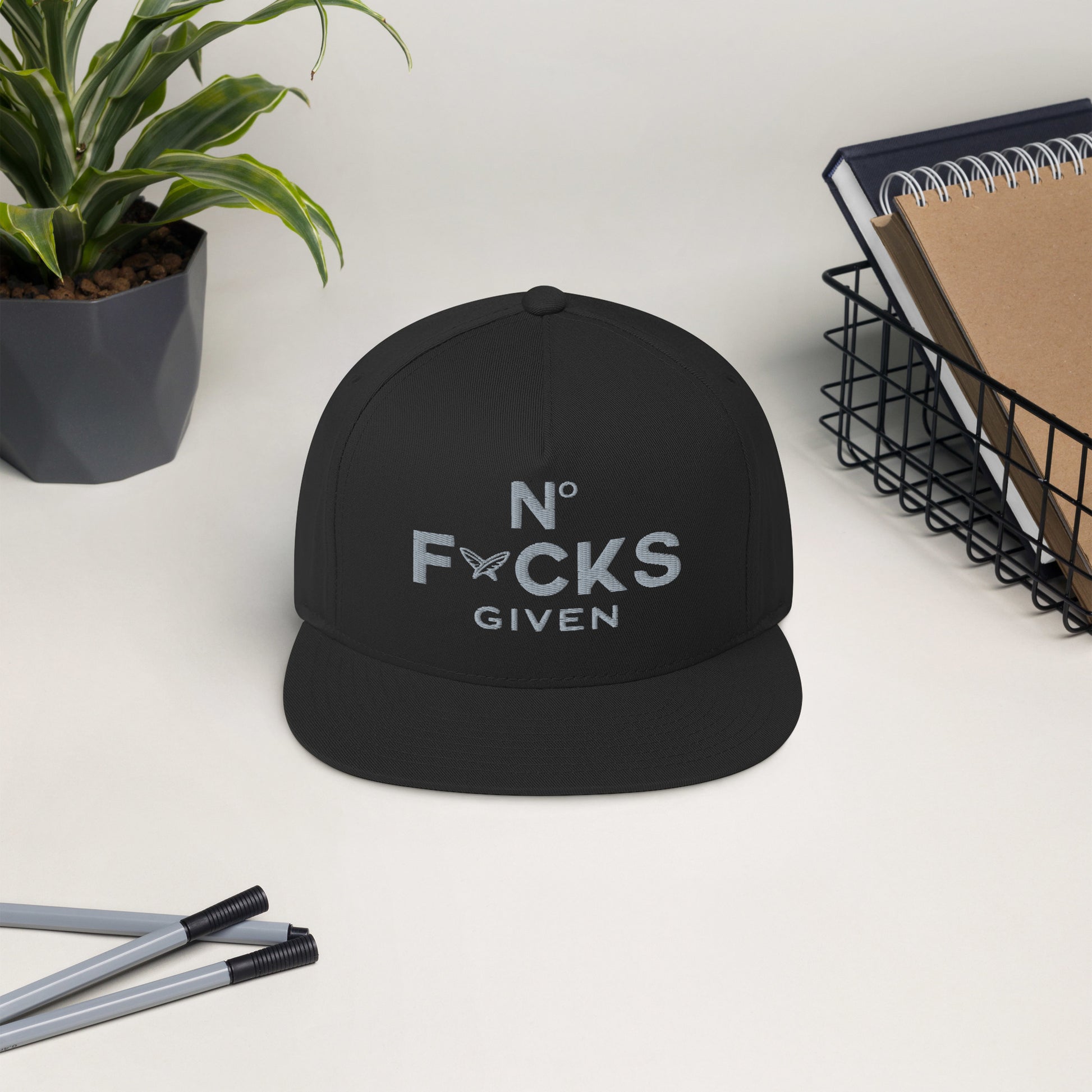 Buddaflies Embroidered “N° F*CKS GIVEN” Flat Bill - Buddaflies